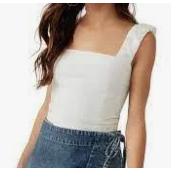Free People cropped ASHLEY TANK TOP | Size L White, NEW N1 - Picture 8 of 8